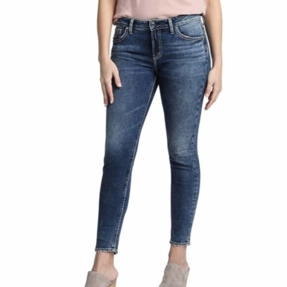 Silver Jeans Elyse Mid Rise Skinny Acid Wash Stretchy Jean Western Basic Denim - Picture 1 of 8